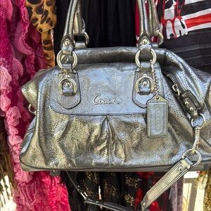 Coach Silver Satchel with Textured Leather Finish
